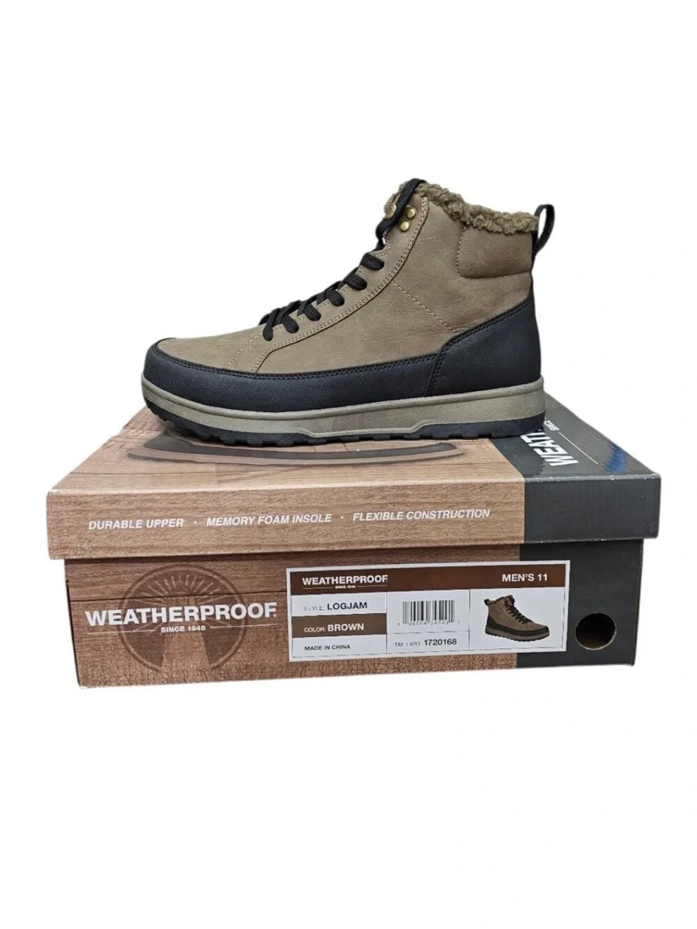 Weatherproof Mens Winter Boots Brown Faux Fur Lined Lace Up Size 11 NEW